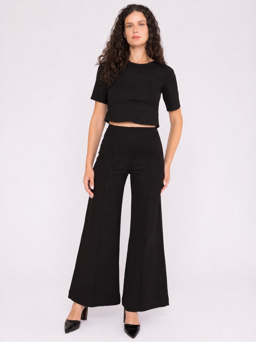 Ripley Rader Black Ponte Knit Standard Wide Leg Pant Sz 3 M Made in USA Vogue